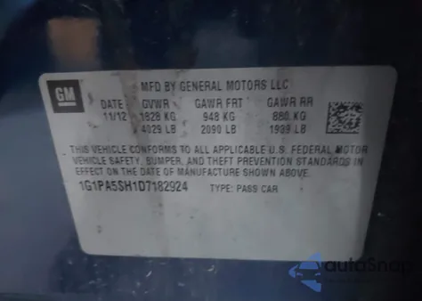 2013 Chevrolet Cruze Ls Auto from USA, damaged, VIN 1G1PA5SH1D7182924